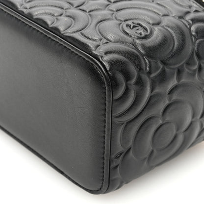 Chanel Lambskin Camellia Embossed Small Vanity Case With Chain Black 10 of 10