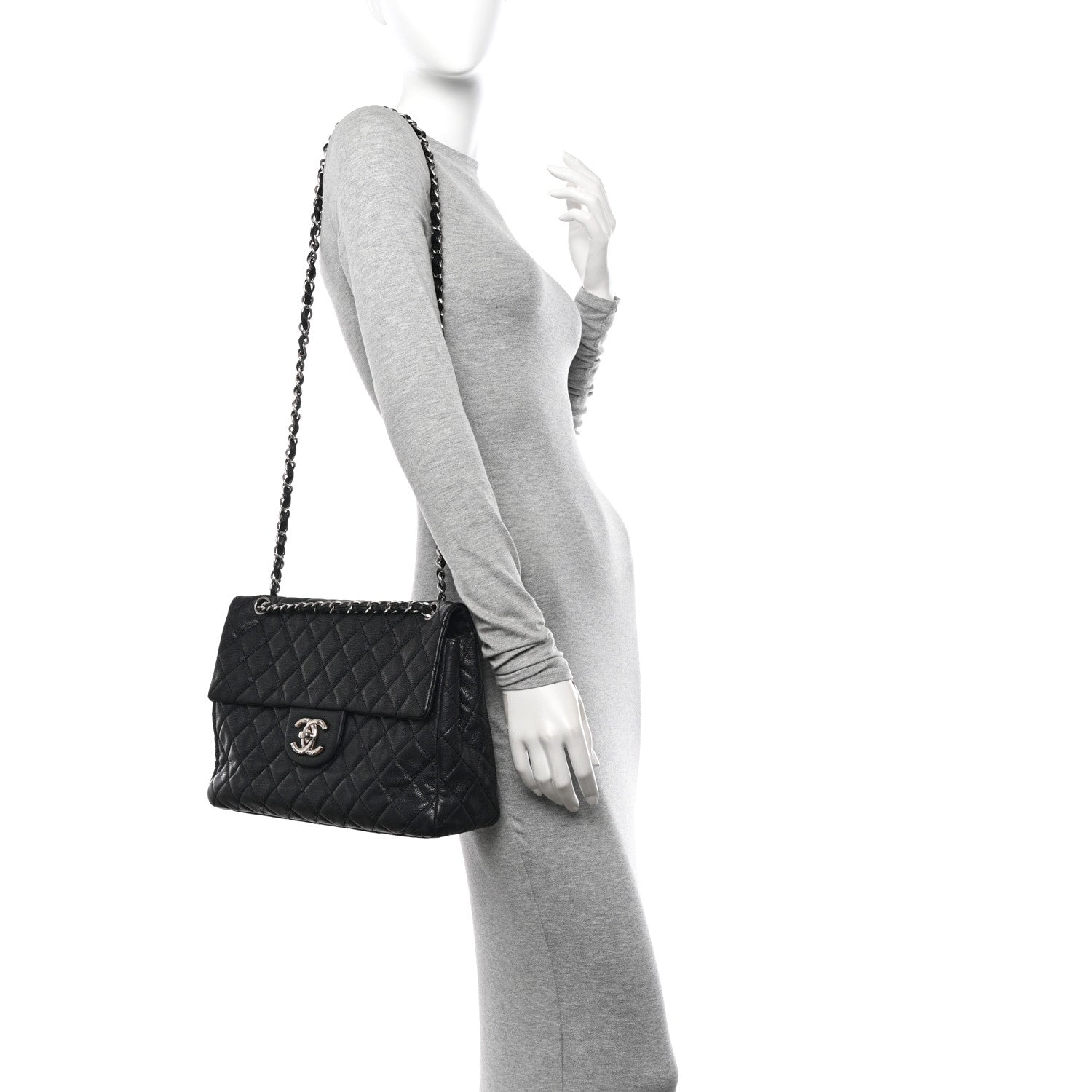 Chanel Washed Caviar Quilted Maxi Single Flap Black 2 of 13