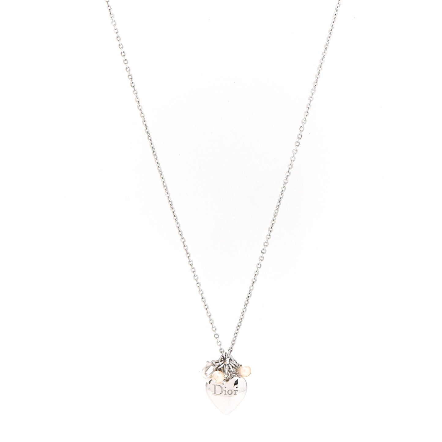 Pearl Logo Heart Necklace Silver