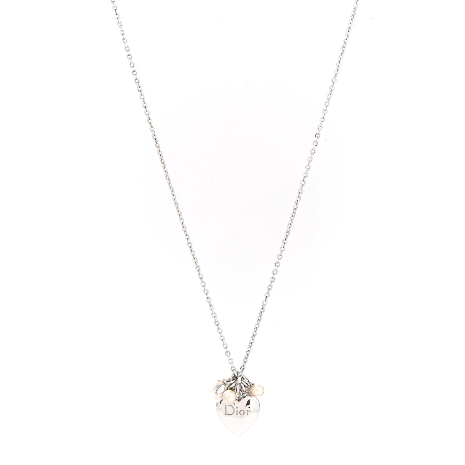 Christian Dior Pearl Logo Heart Necklace Silver 1 of 5