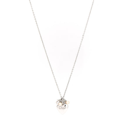 Christian Dior Pearl Logo Heart Necklace Silver 1 of 5