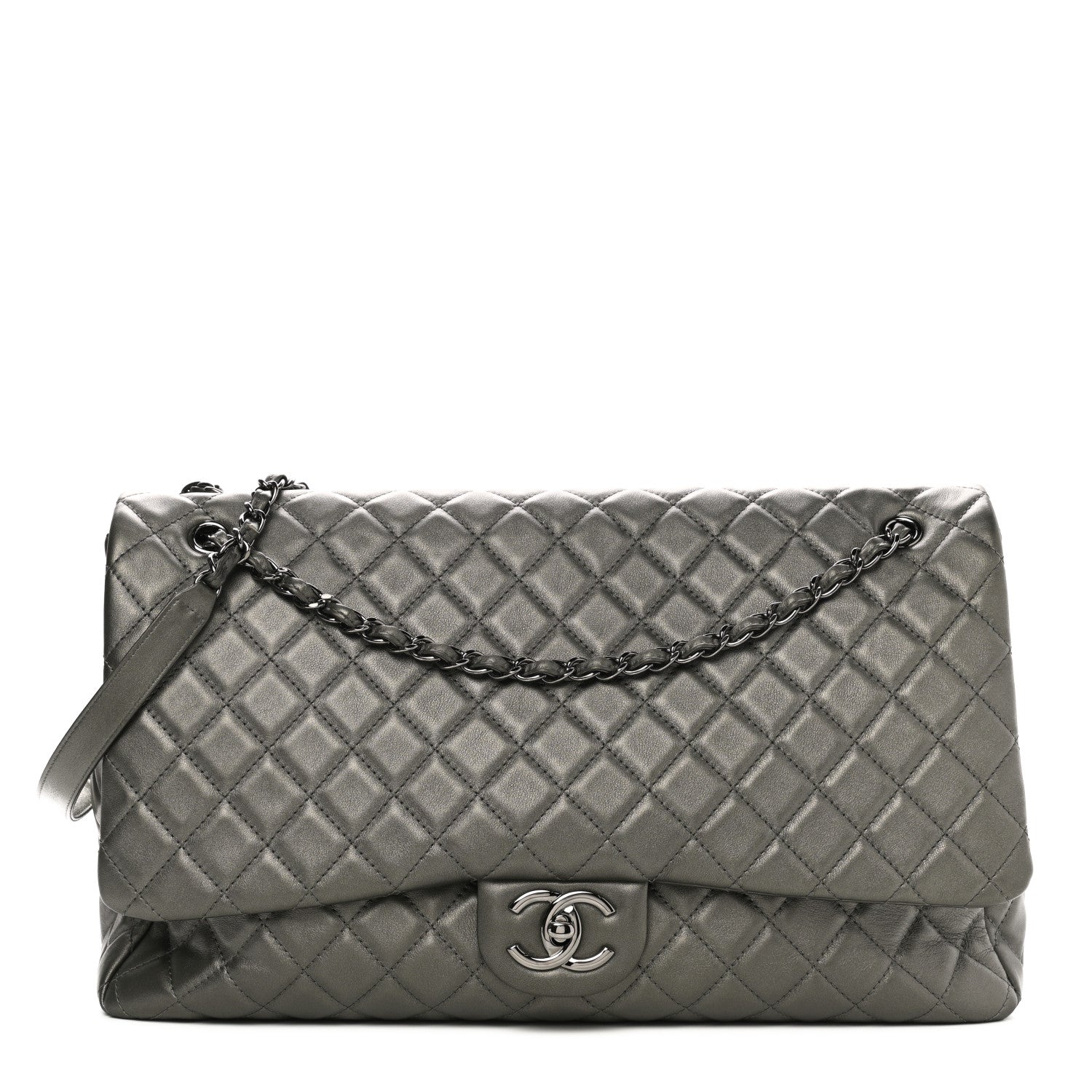 Chanel Metallic Calfskin Quilted XXL Travel Flap Bag Dark Silver 1 of 11
