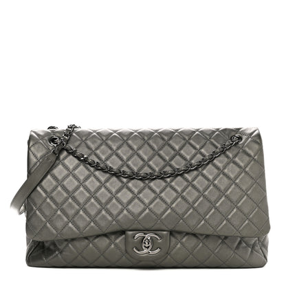 Chanel Metallic Calfskin Quilted XXL Travel Flap Bag Dark Silver 1 of 11