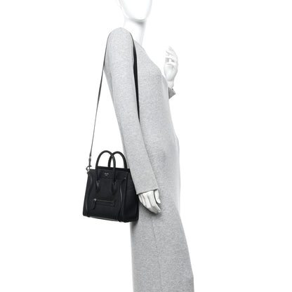 Celine Drummed Calfskin Nano Luggage Black 2 of 10