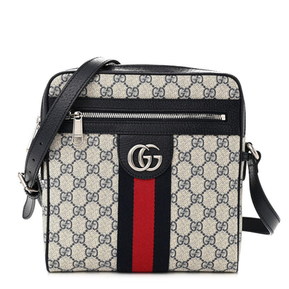 Gucci GG Supreme Monogram Textured Dollar Calfskin Web Small Ophidia Messenger Bag Beige Blue 1 of 12