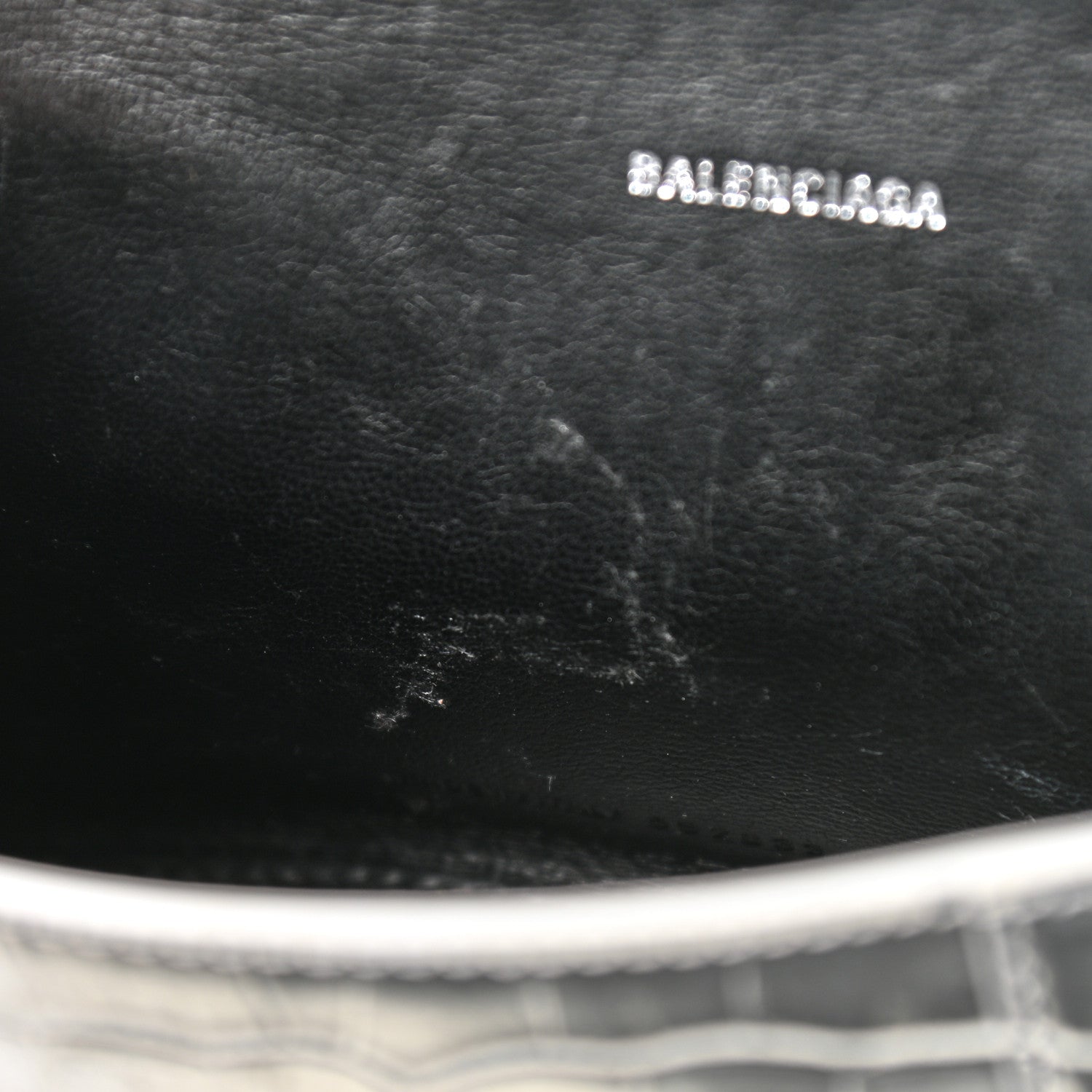 Balenciaga Metallic Calfskin Crocodile Embossed Hourglass Top Handle Bag XS Silver 12 of 13