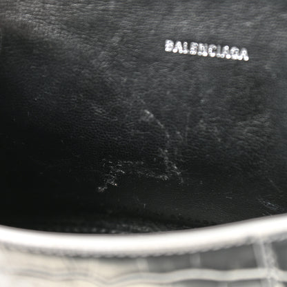 Balenciaga Metallic Calfskin Crocodile Embossed Hourglass Top Handle Bag XS Silver 12 of 13
