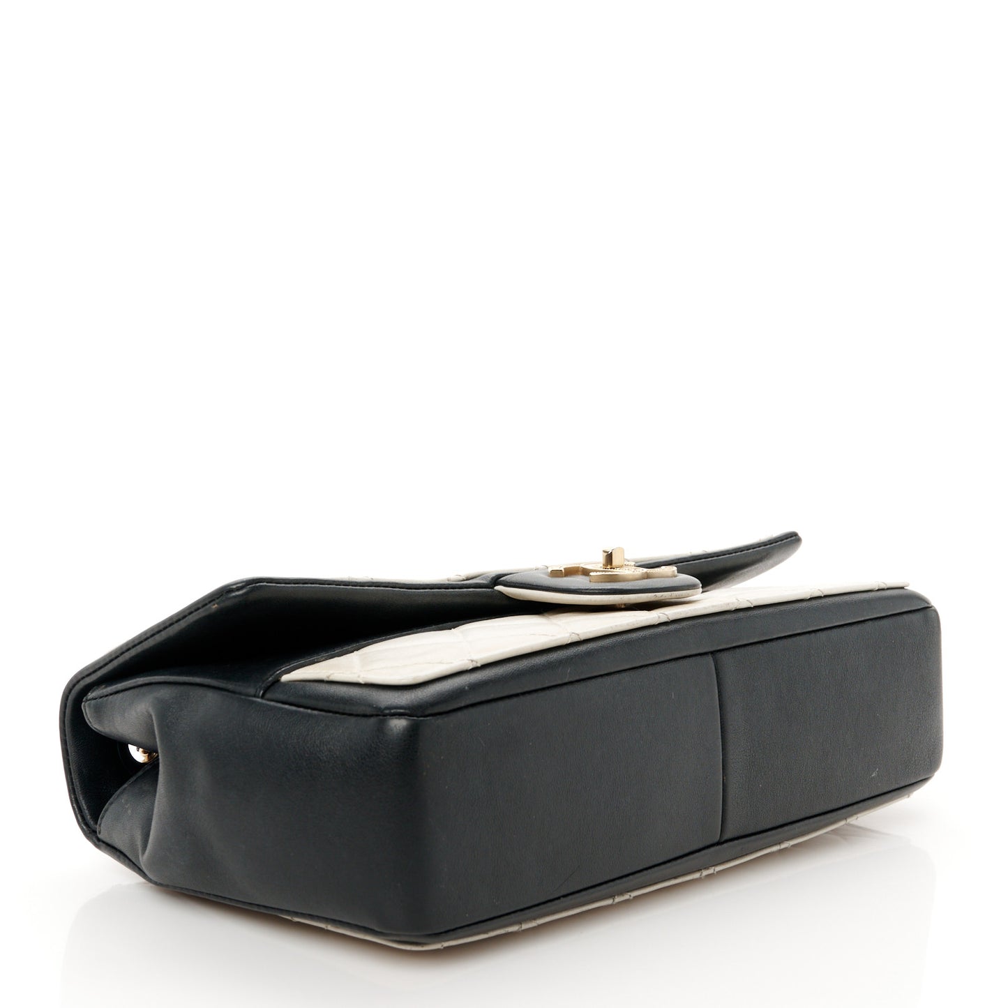 Calfskin Quilted Medium Graphic Flap White Black