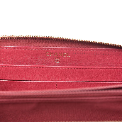Chanel Sheepskin Chevron Quilted Mademoiselle Vintage Zip Around Wallet Dark Pink 6 of 20