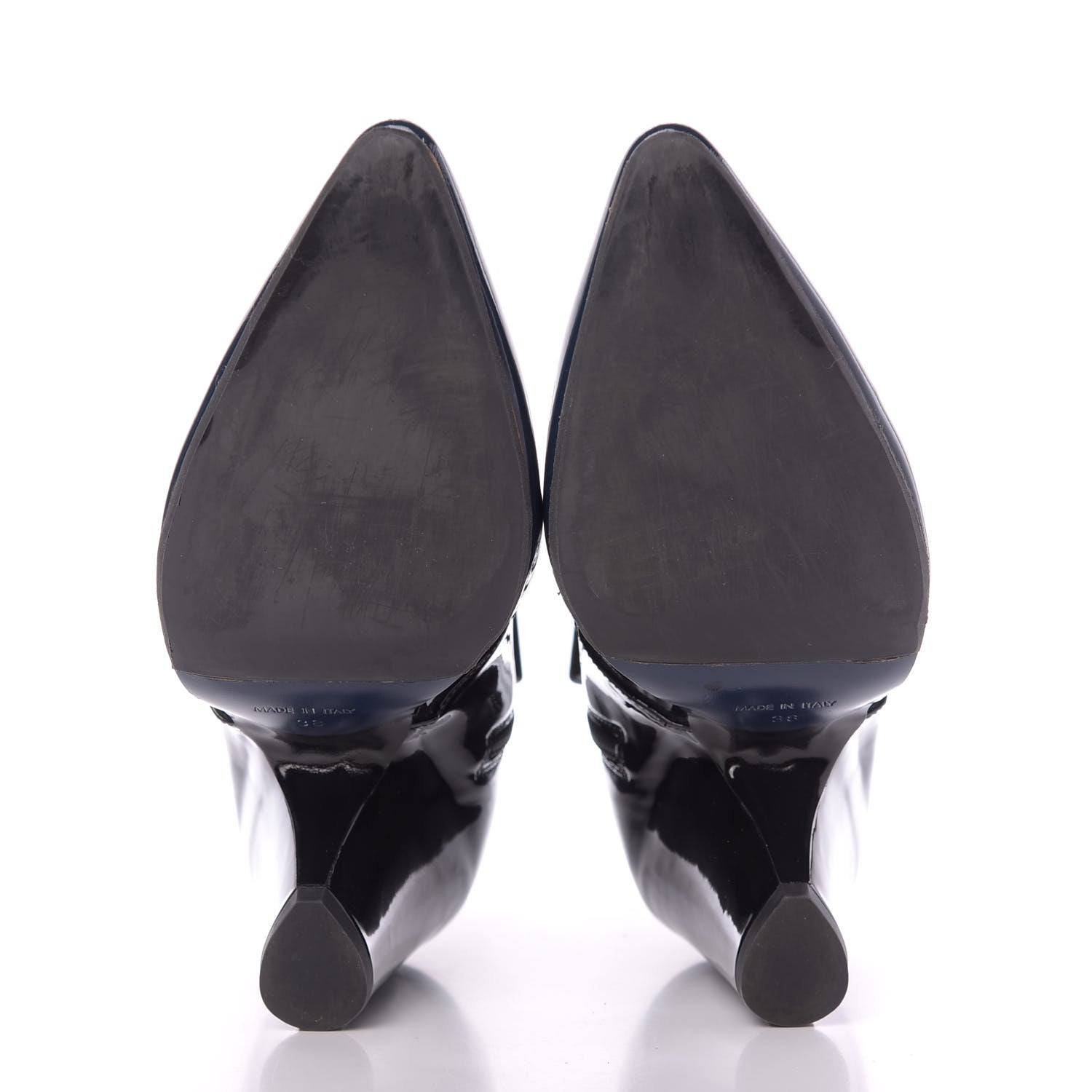 Chanel Patent Calfskin Pumps 38 Black Navy 6 of 11