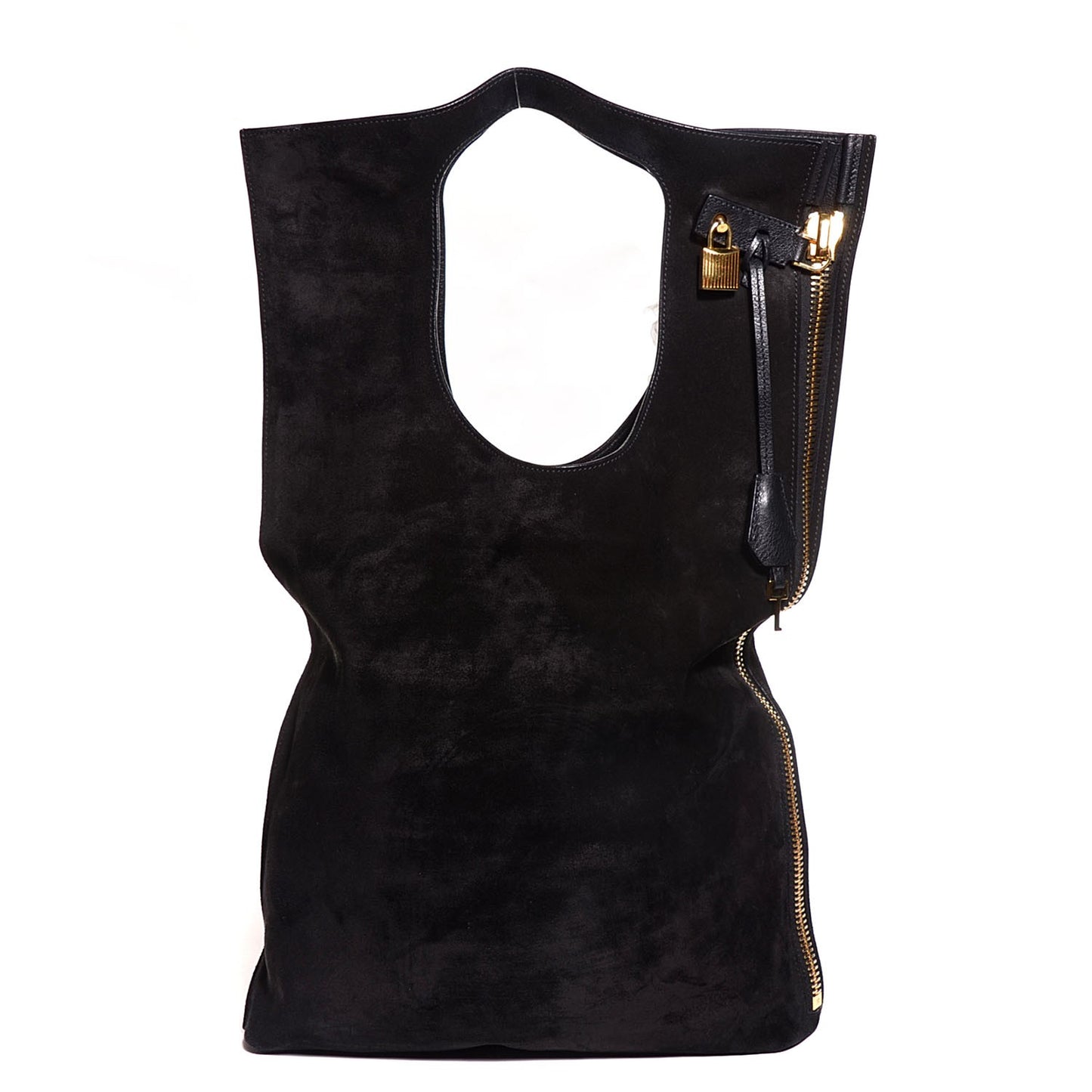 Suede Large Alix Padlock And Zip Shoulder Bag Black