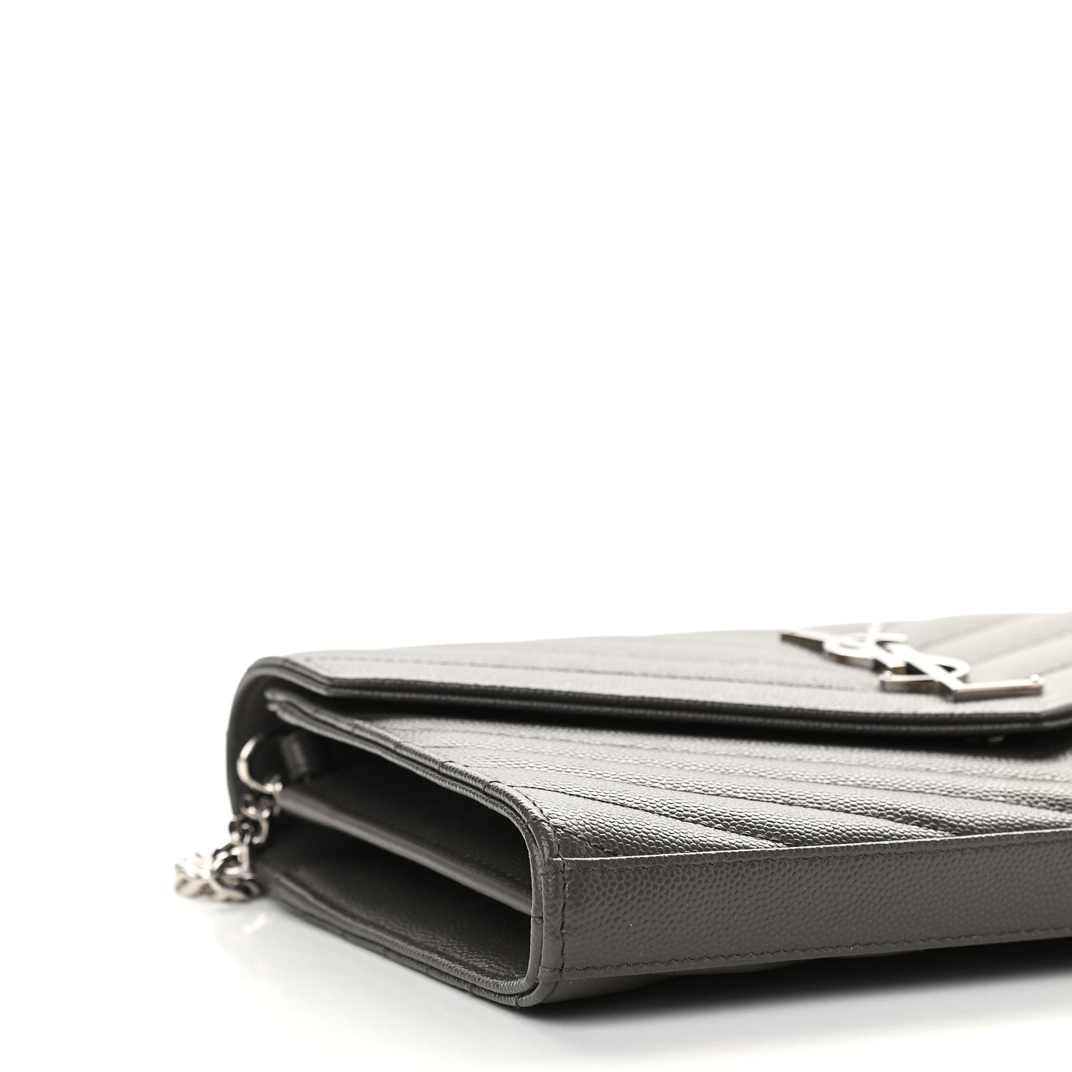Saint Laurent Grain De Poudre Matelasse Chevron Monogram Chain Wallet Earth 7 of 8