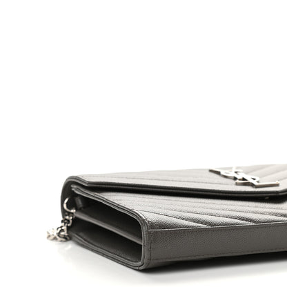 Saint Laurent Grain De Poudre Matelasse Chevron Monogram Chain Wallet Earth 7 of 8