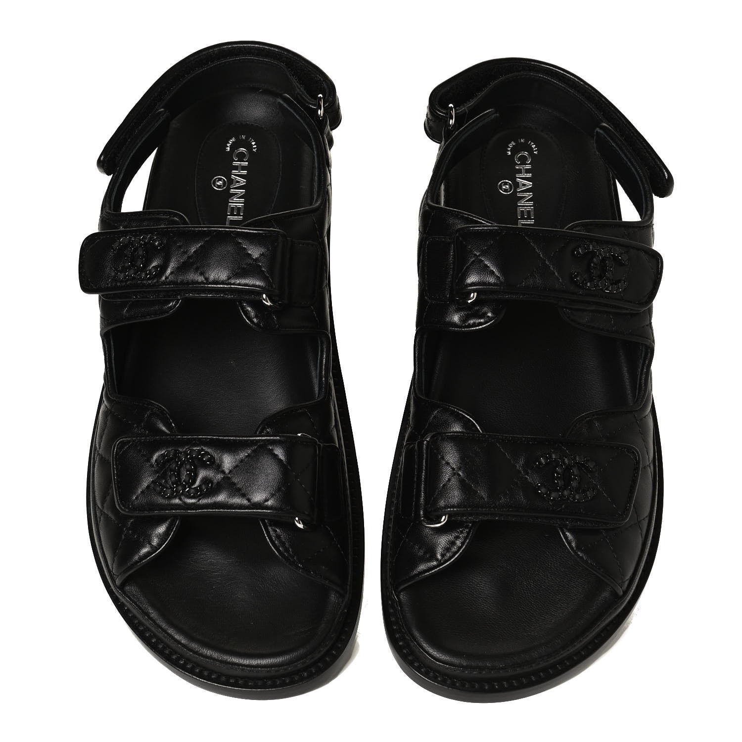 Chanel Lambskin Quilted Velcro Dad Sandals 39 So Black 5 of 12