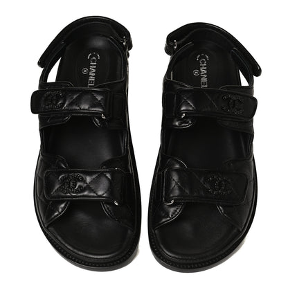 Chanel Lambskin Quilted Velcro Dad Sandals 39 So Black 5 of 12