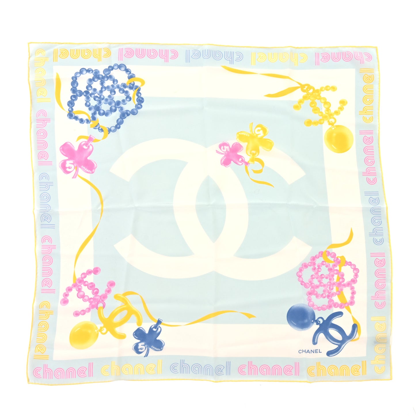 Silk CC Pearl Clover Scarf Blue Yellow Pink