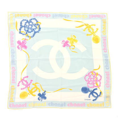 Chanel Silk CC Pearl Clover Scarf Blue Yellow Pink 1 of 3