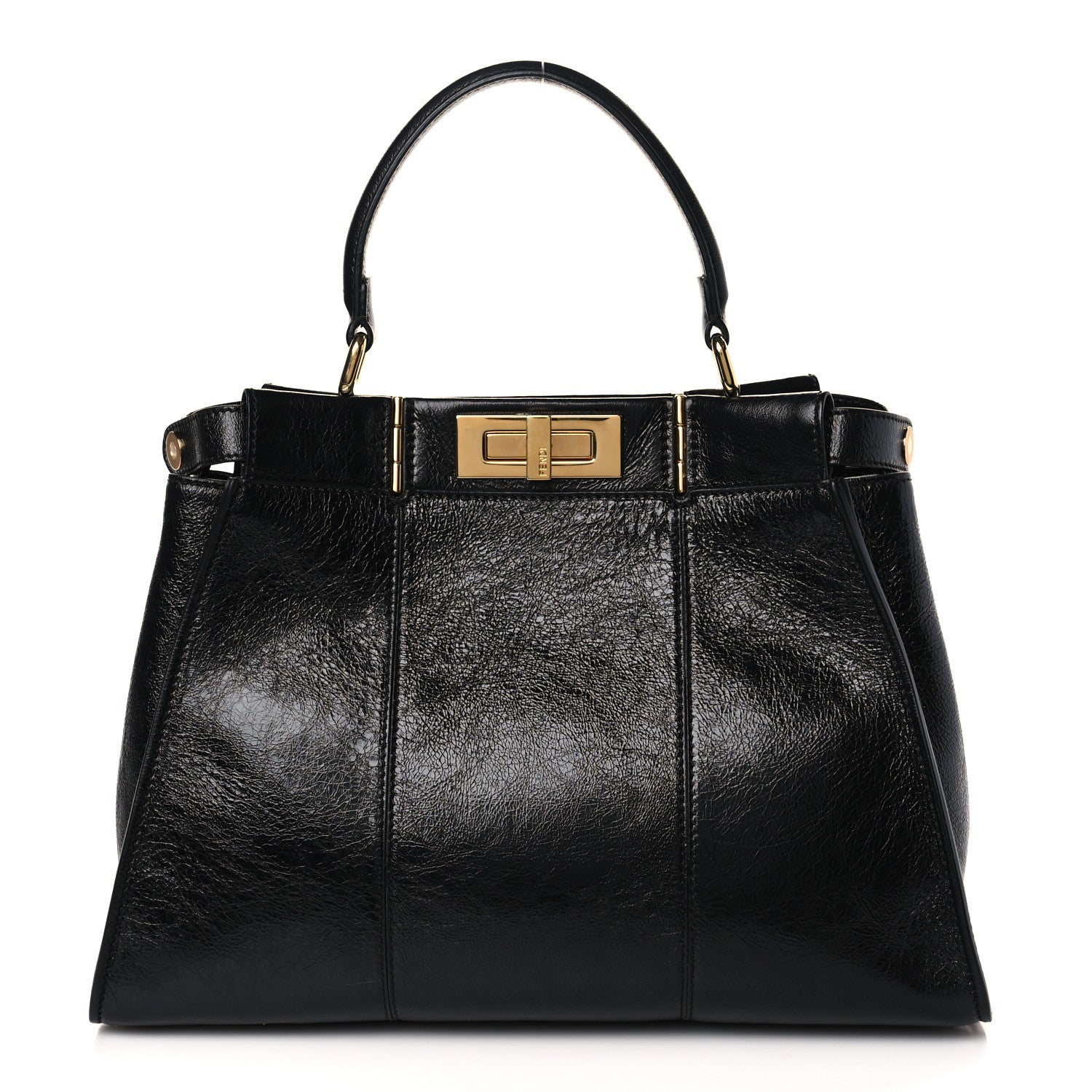 Fendi Agnello Old Shine Medium Peekaboo Iconic Satchel Black 1 of 9