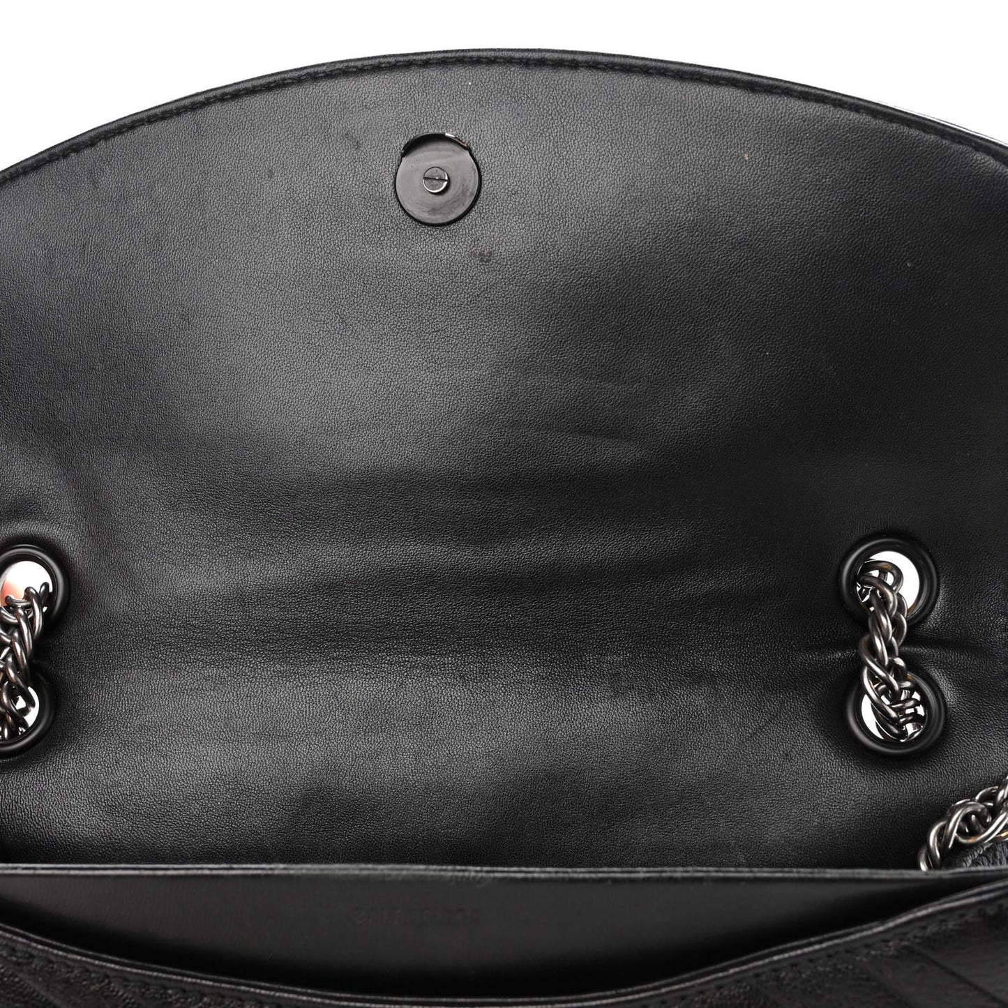 Shiny Goatksin Logo Embossed Monochrome M BB Round Shoulder Bag Black