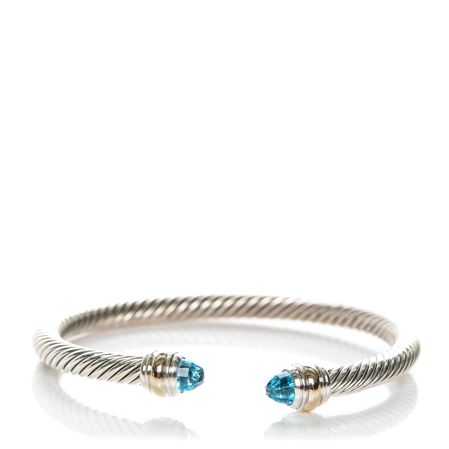 David Yurman Sterling Silver 14K Yellow Gold Blue Topaz 5mm Cable Classics Bracelet 1 of 5