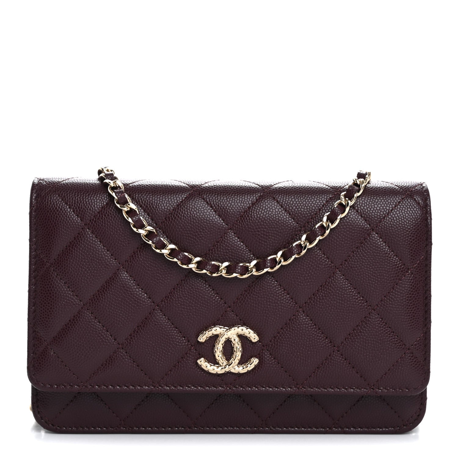 Chanel Caviar Quilted Chain Embossed CC Wallet On Chain WOC Dark Burgundy 1 of 11