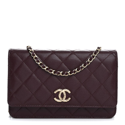 Chanel Caviar Quilted Chain Embossed CC Wallet On Chain WOC Dark Burgundy 1 of 11