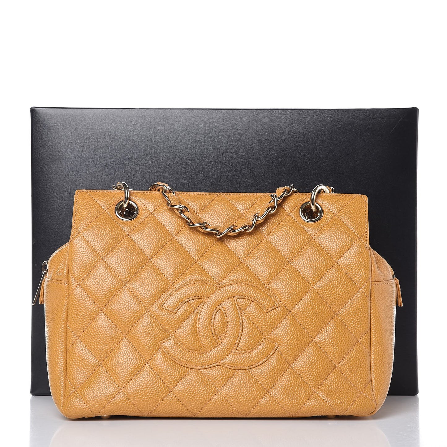 Caviar Quilted Petit Timeless Shopping Tote PTT Ochre