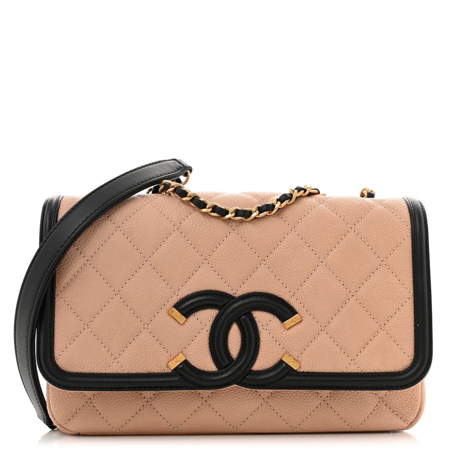 Chanel Caviar Quilted Small CC Filigree Flap Beige Black 1 of 12