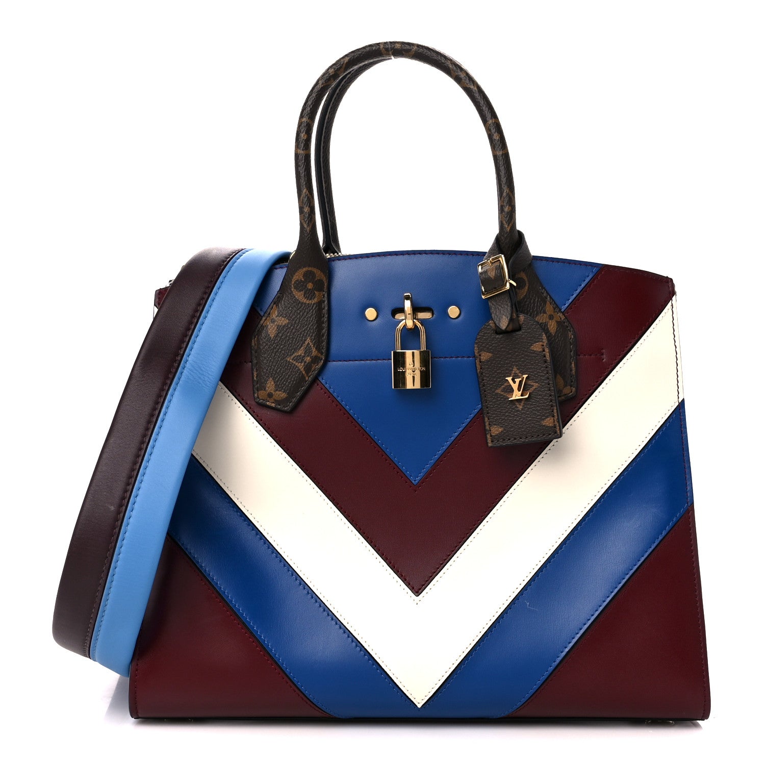 Louis Vuitton Calfskin Monogram City Steamer MM Blue Burgundy White 1 of 16