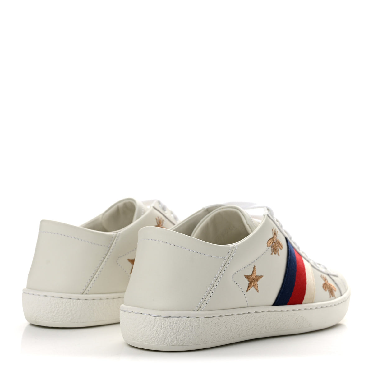 Gucci Calfskin Bee Star Embroidered Sylvie Web Ace Sneakers 35 White 5 of 9