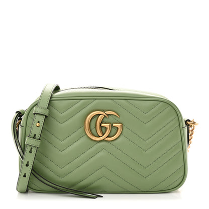 Gucci Calfskin Matelasse Chevron Small GG Marmont Chain Shoulder Bag Salamander Green 1 of 9