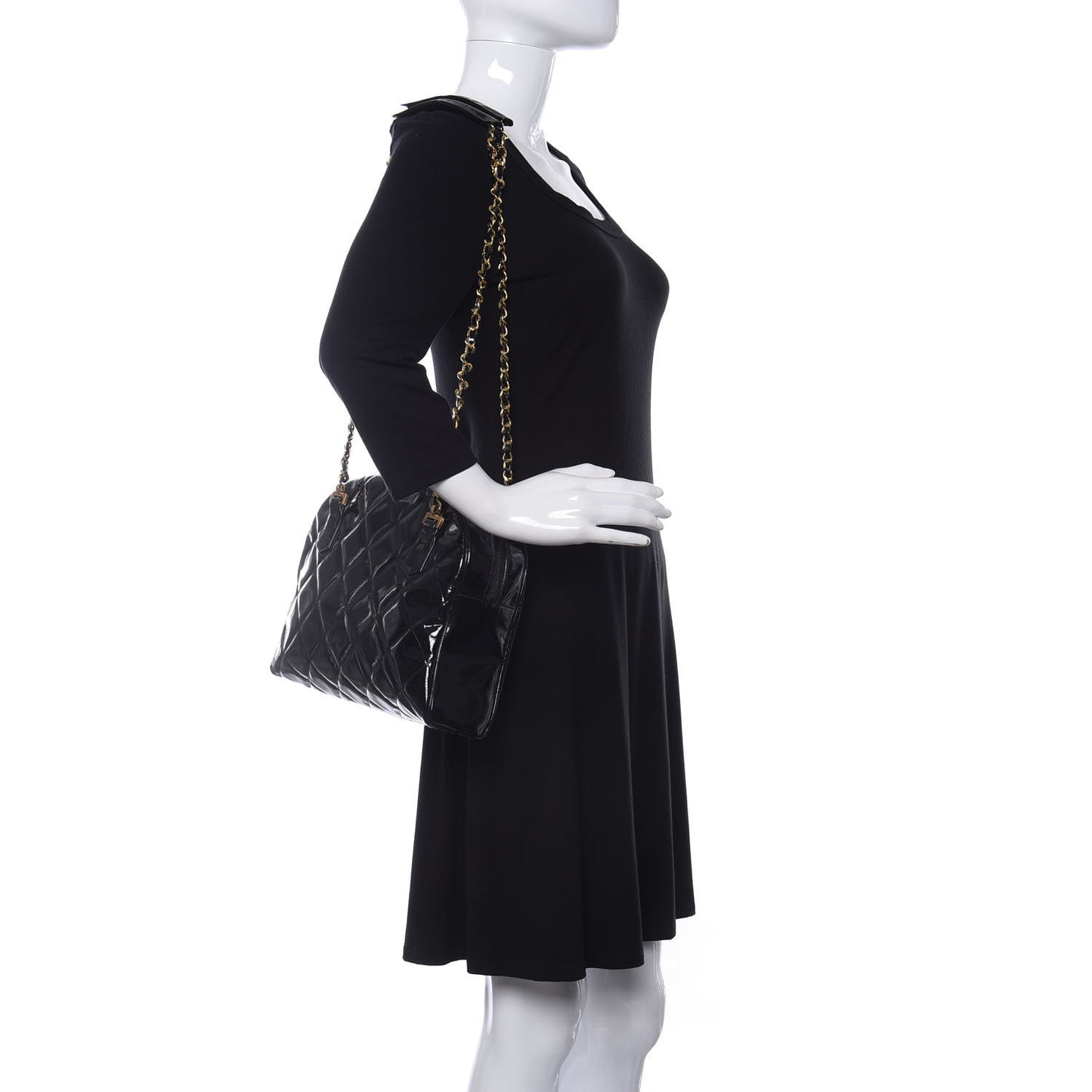 Patent Quilted Shoulder Bag Black