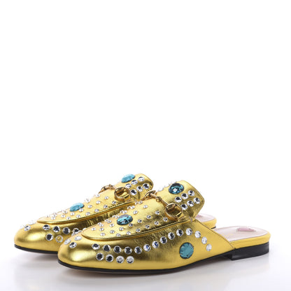 Gucci Metallic Nappa Crystal Womens Princetown Slippers 38 Gold 3 of 7