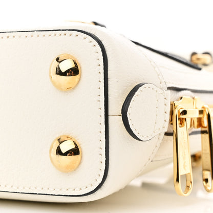 Gucci X ADIDAS Textured Dollar Calfskin Web Trefoil Mini Horsebit 1955 Top Handle Bag Off White Black 10 of 10