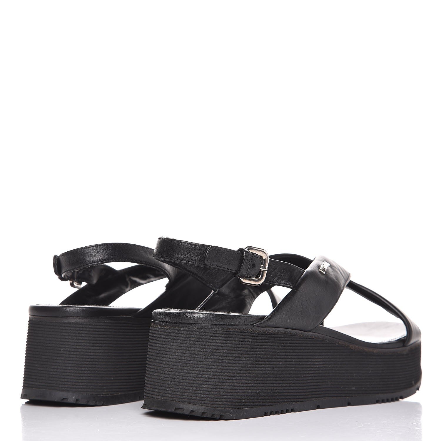 Prada Lambskin Sport Platform Sandals 38 Black 4 of 12
