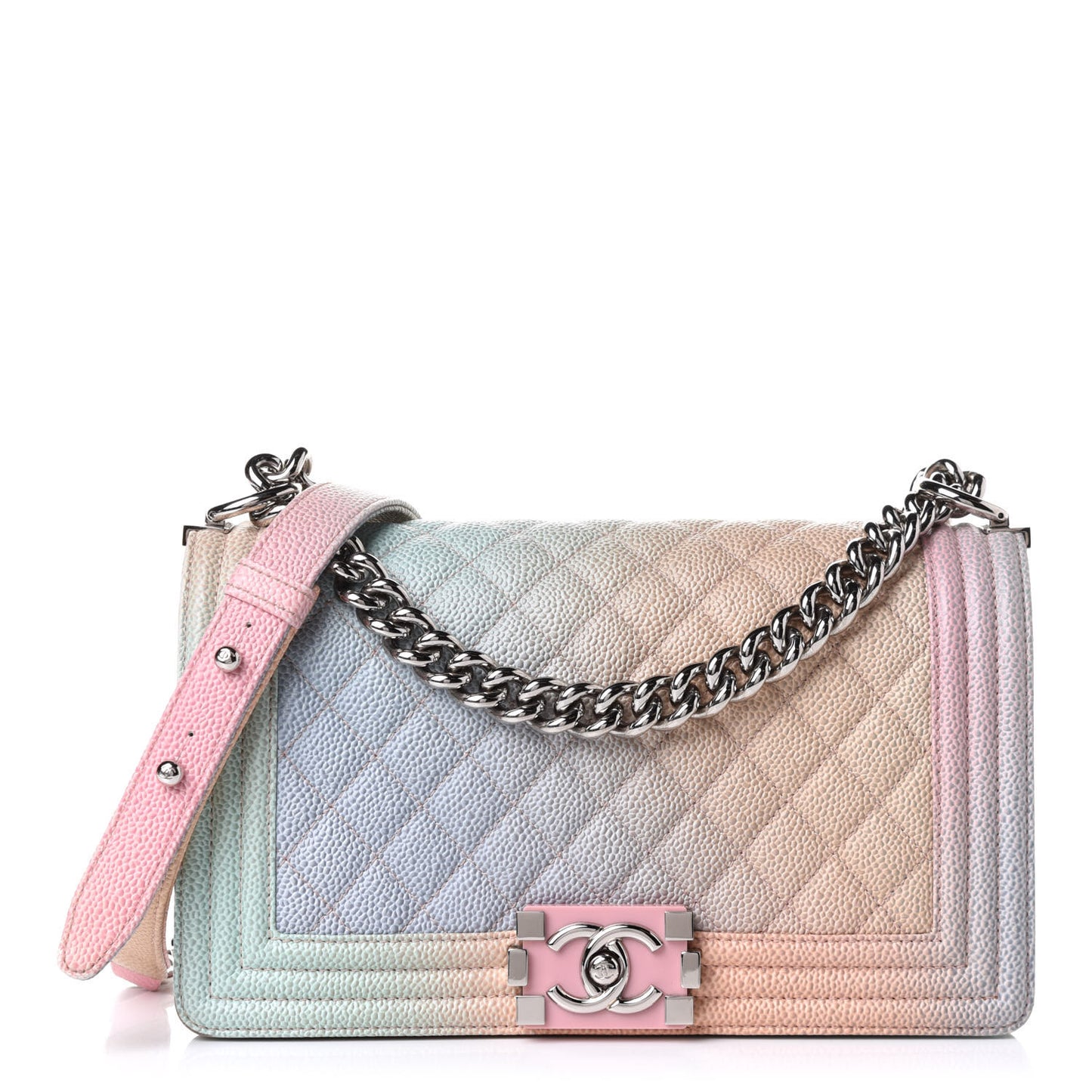 Caviar Quilted Medium Cuba Rainbow Boy Flap Pink Multicolor