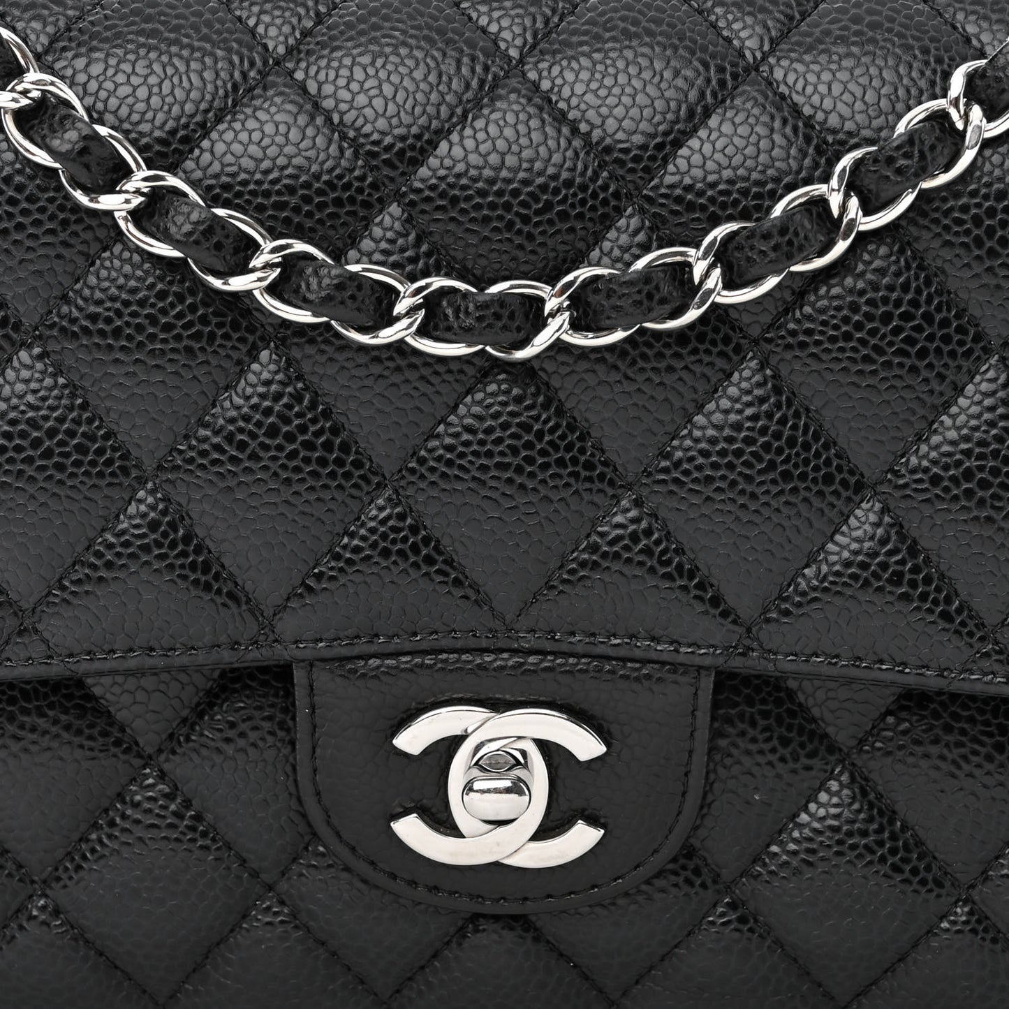 Caviar Quilted Medium Double Flap Black