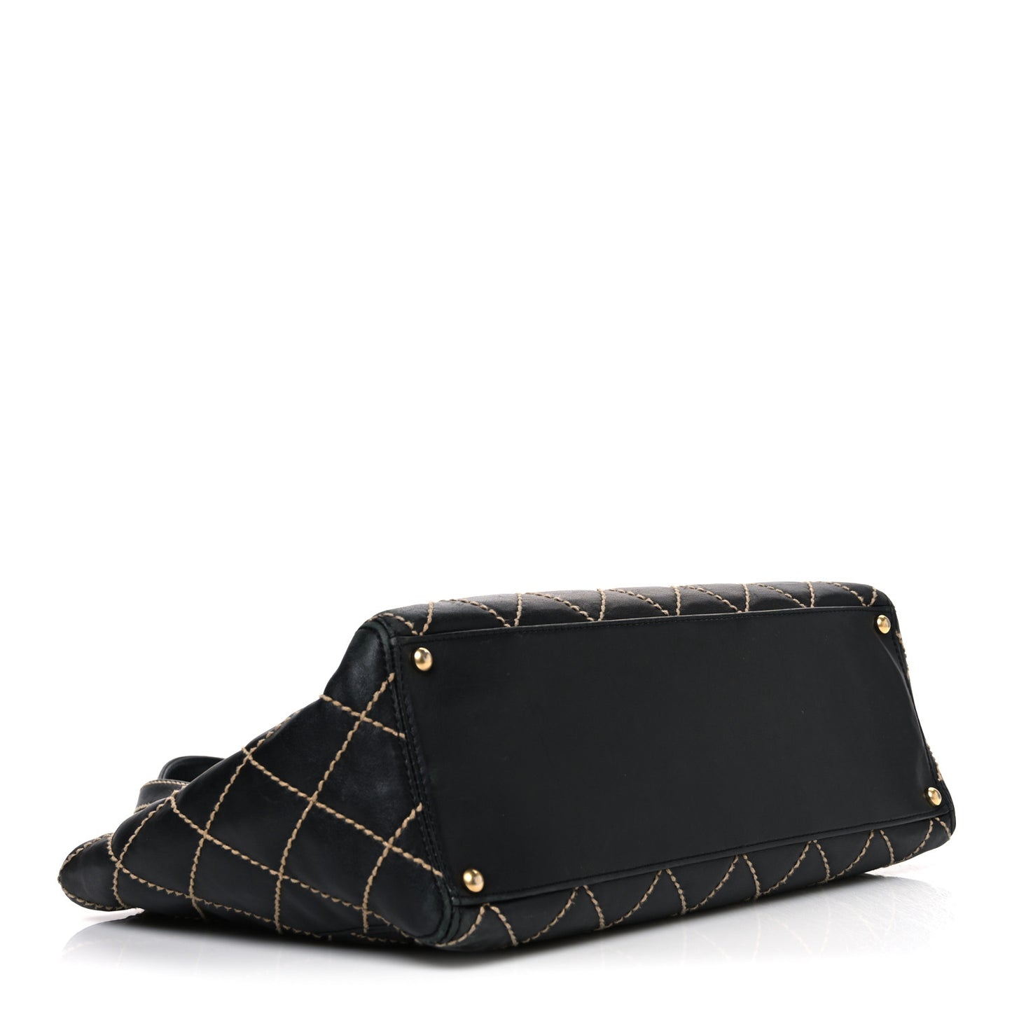Calfskin Contrast Stitch Surpique Tote Black