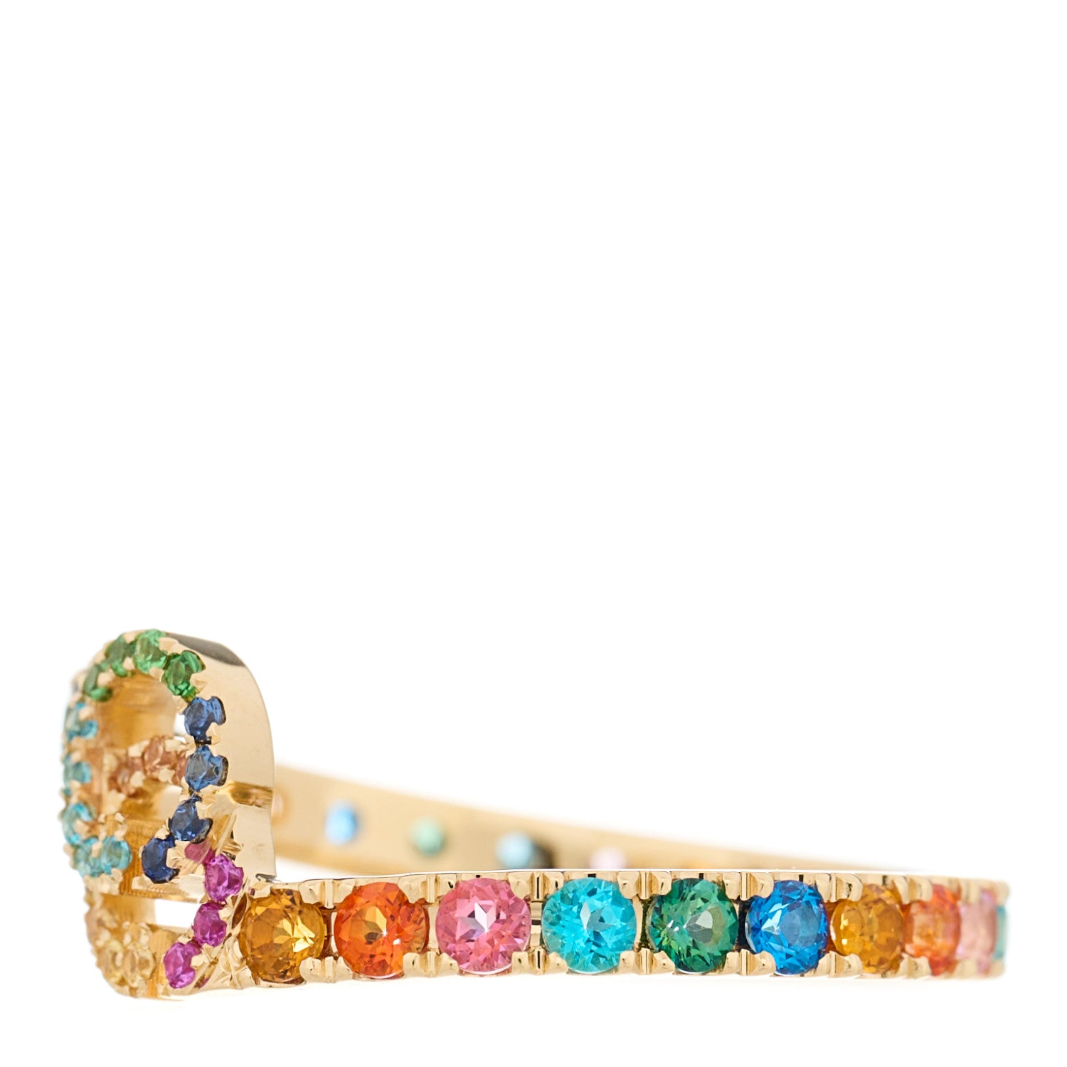 Gucci 18K Yellow Gold Mixed Gemstone Running GG Ring 50 5.25 3 of 4