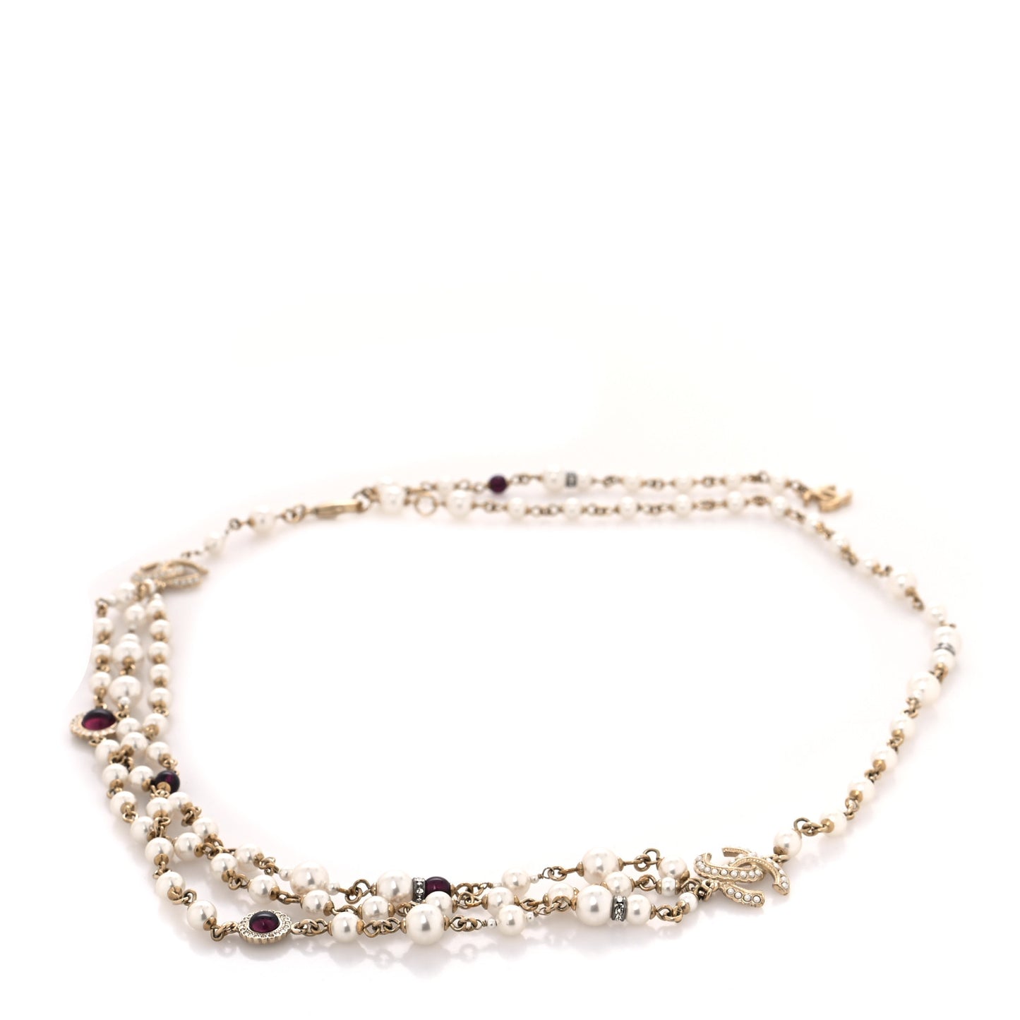 Pearl Crystal Beaded CC Belt Gold Burgundy