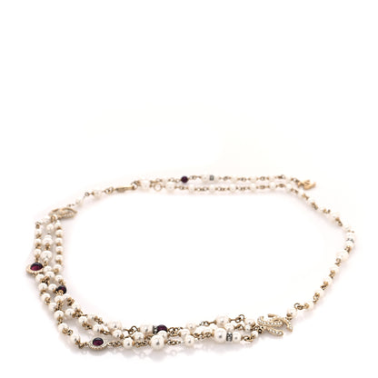 Chanel Pearl Crystal Beaded CC Belt Gold Burgundy 3 of 4