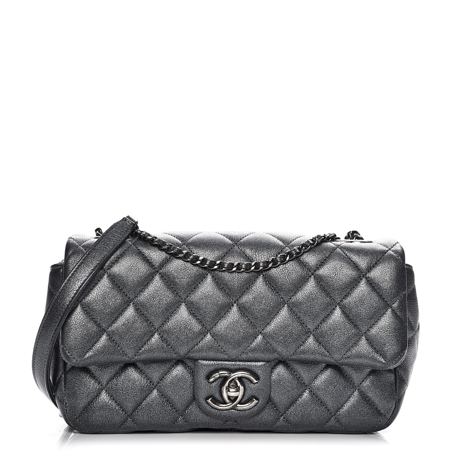 Chanel Metallic Calfskin Quilted Medium CC Eyelet Flap Dark Silver 1 of 13