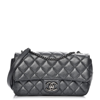 Chanel Metallic Calfskin Quilted Medium CC Eyelet Flap Dark Silver 1 of 13