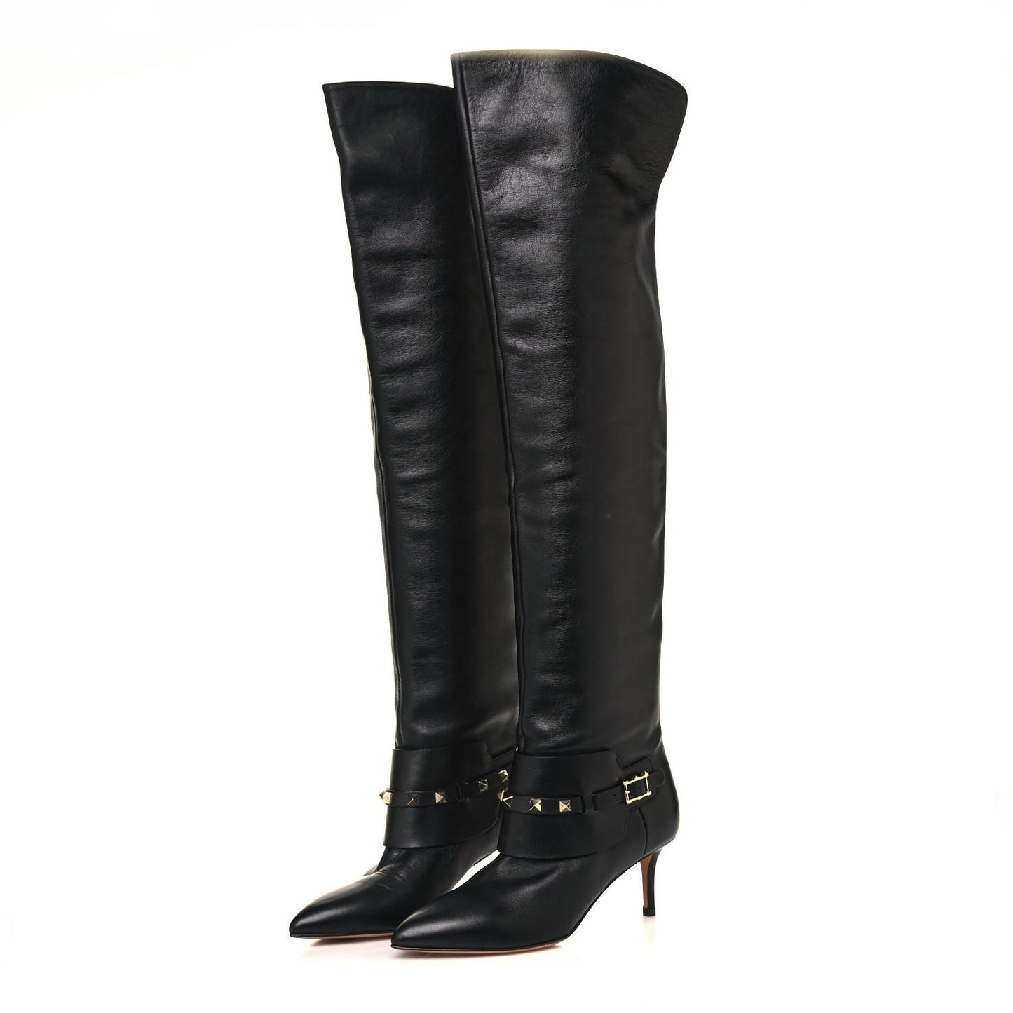Calfskin Rockstud Over The Knee Boots 35 Black
