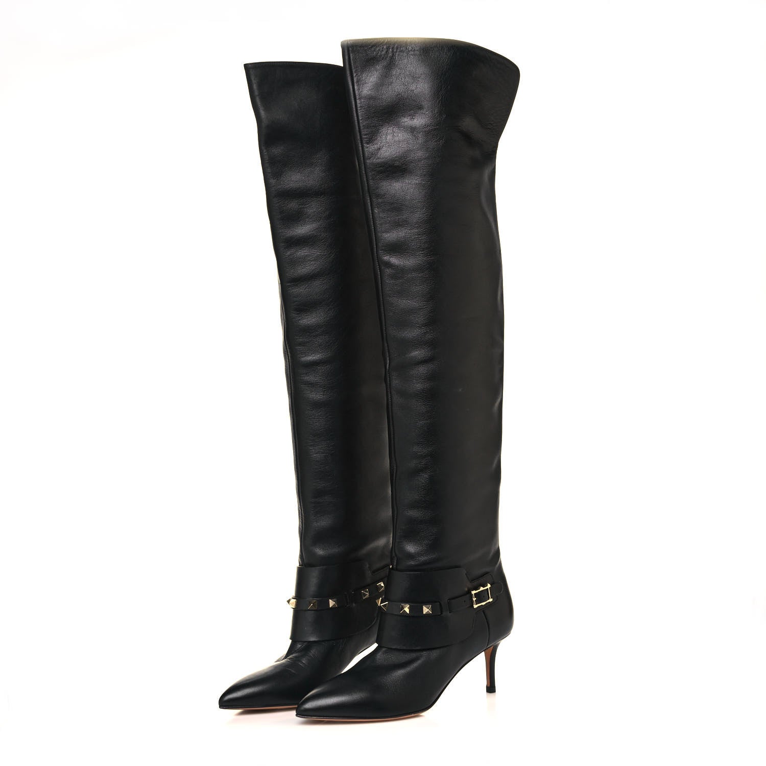 Valentino Garavani Calfskin Rockstud Over The Knee Boots 35 Black 2 of 6