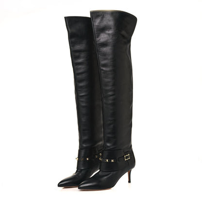 Valentino Garavani Calfskin Rockstud Over The Knee Boots 35 Black 2 of 6