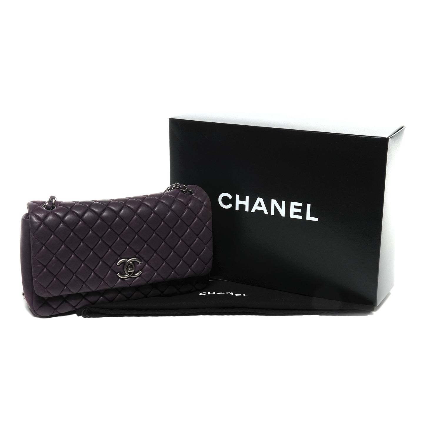 Iridescent Calfskin Quilted Large New Bubble Flap Plum