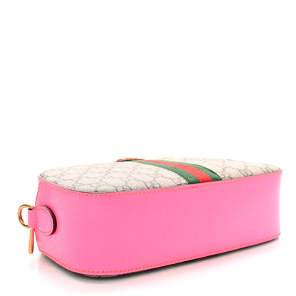 Gucci GG Supreme Monogram Textured Dollar Calfskin Web Ophidia Small Crossbody Bag Beige Ebony Fuchsia 4 of 10