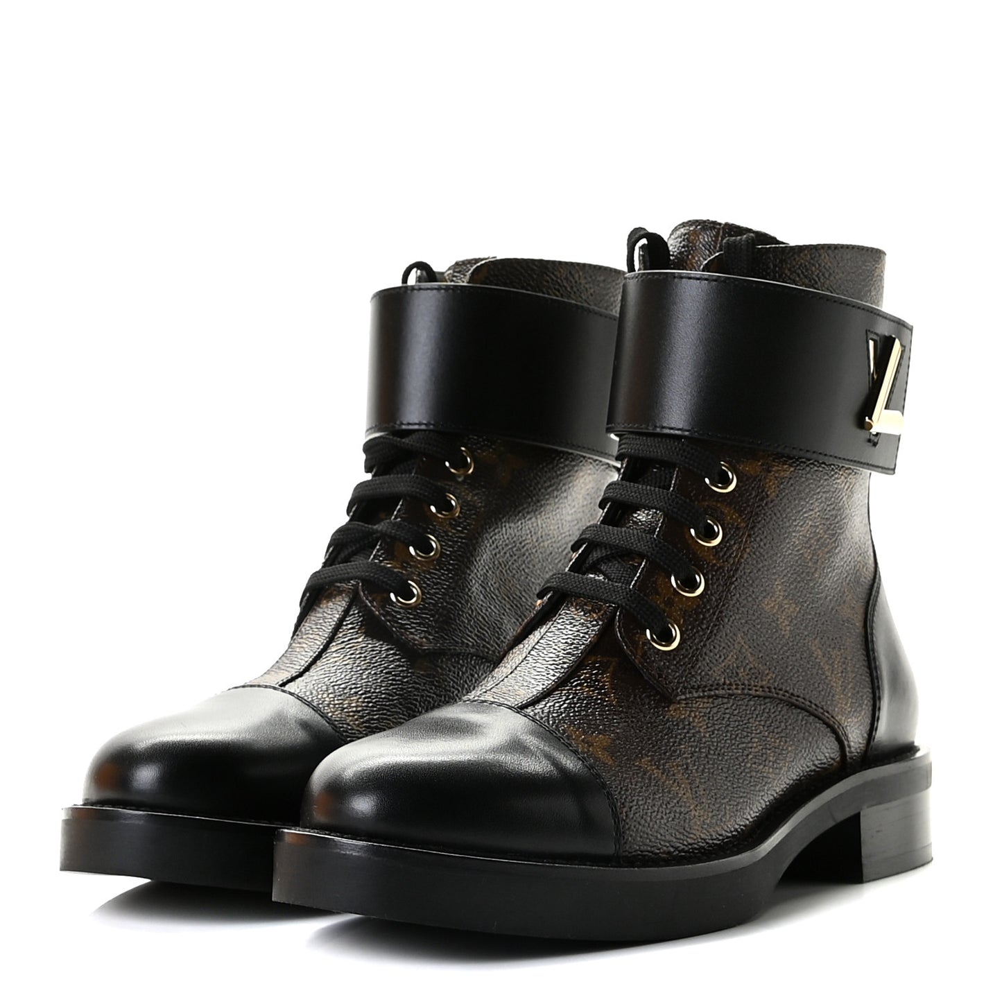 Monogram Calfskin Wonderland Flat Ranger Boots 36 Black