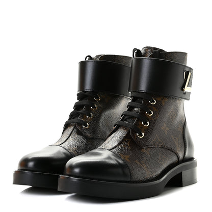 Louis Vuitton Monogram Calfskin Wonderland Flat Ranger Boots 36 Black 2 of 10